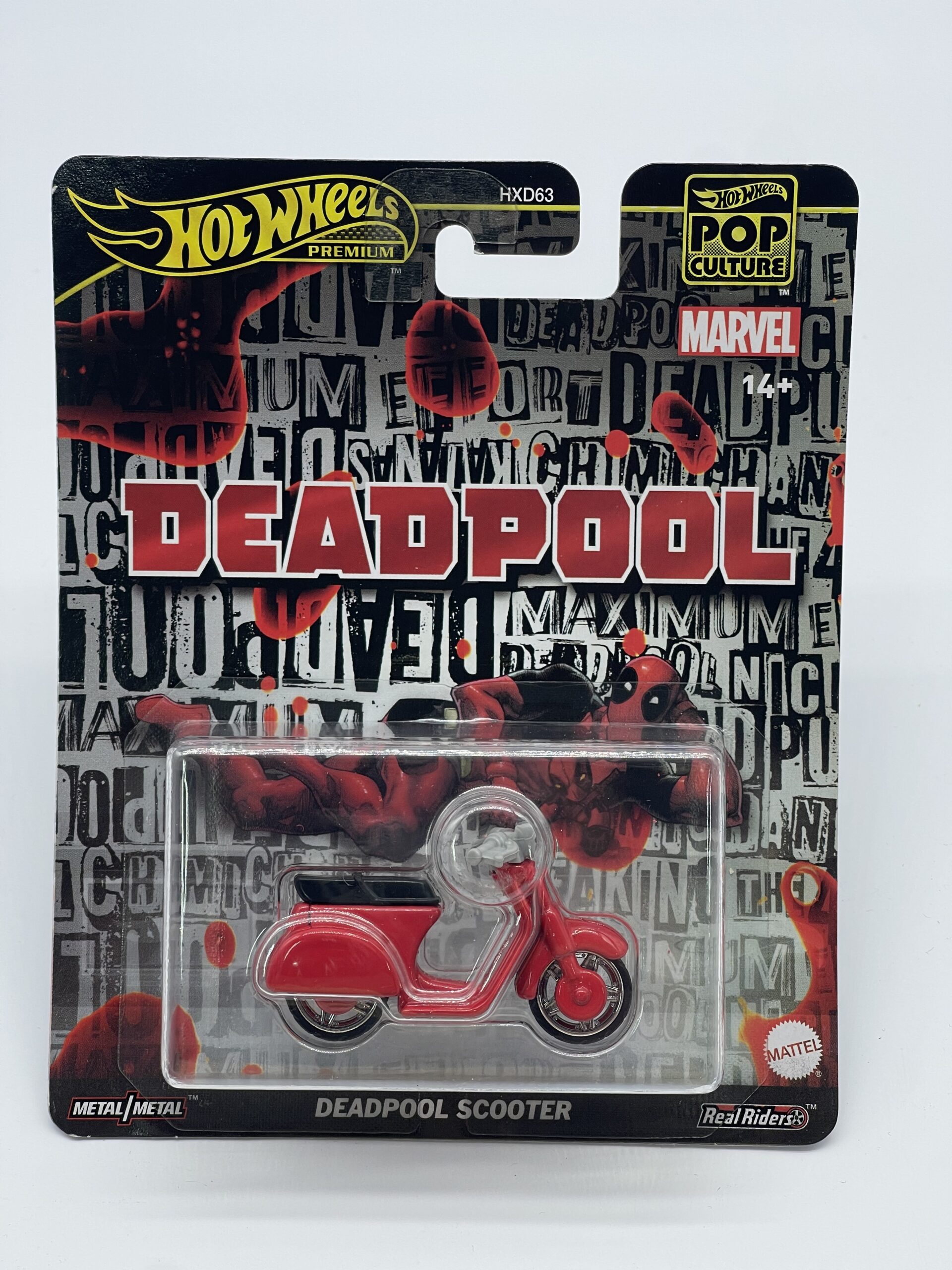 Hot Wheels Premium Deadpool Scooter Red Pop Culture Series Scale 1/64